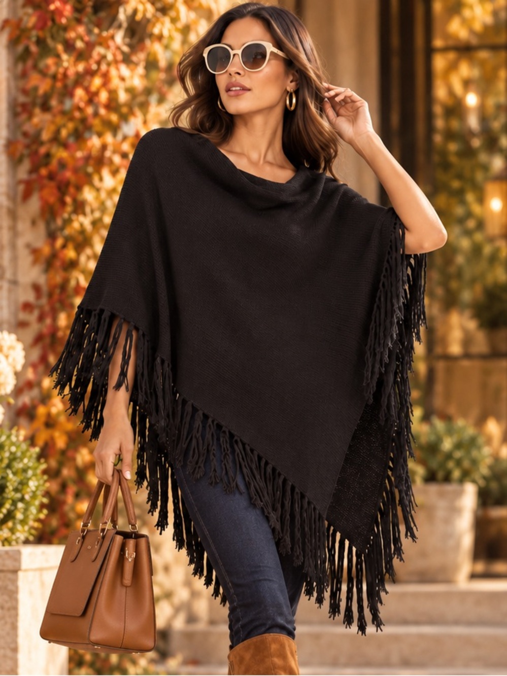 Trina Turk Black 100% Cotton Poncho OS